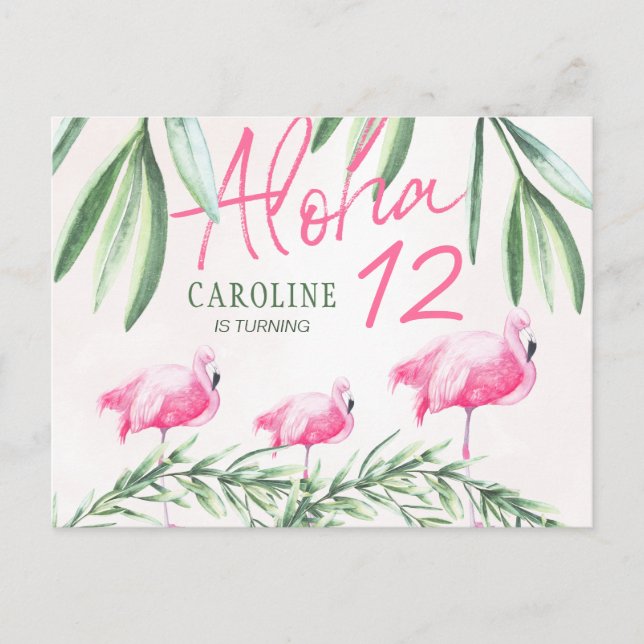 Carte Postale Aloha luau Flamingle fête d'anniversaire tropicale (Devant)