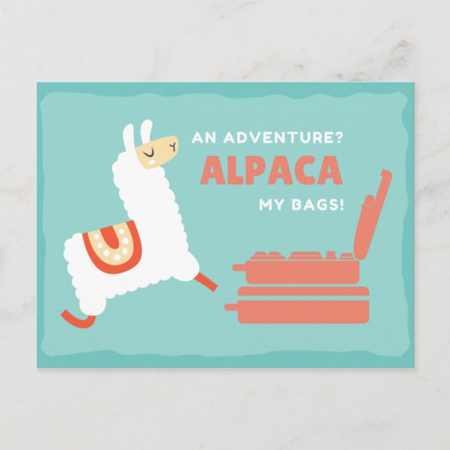 Carte Postale Alpaga Blanc Drôle de Voyage (Devant)