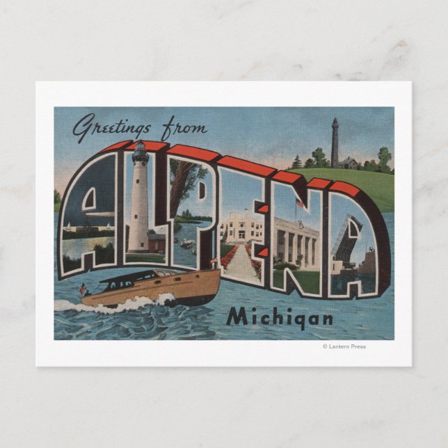 Carte Postale Alpena, Michigan - Scènes de grandes lettres (Devant)