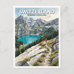 Carte Postale Alpes suisses, sentier de montagne d'Oeschinensee 