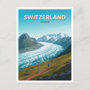 Carte Postale Alpes suisses, sentier panoramique du glacier d'Al