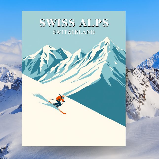 Carte Postale Alpes suisses Ski Travel (Swiss Alps Skiing Travel Postcard)