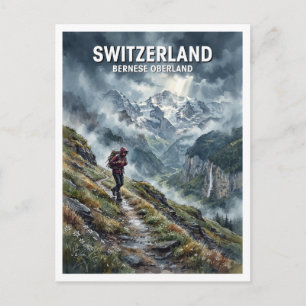 Carte Postale Alpes suisses, Via Alpina près de Lauterbrunnen So