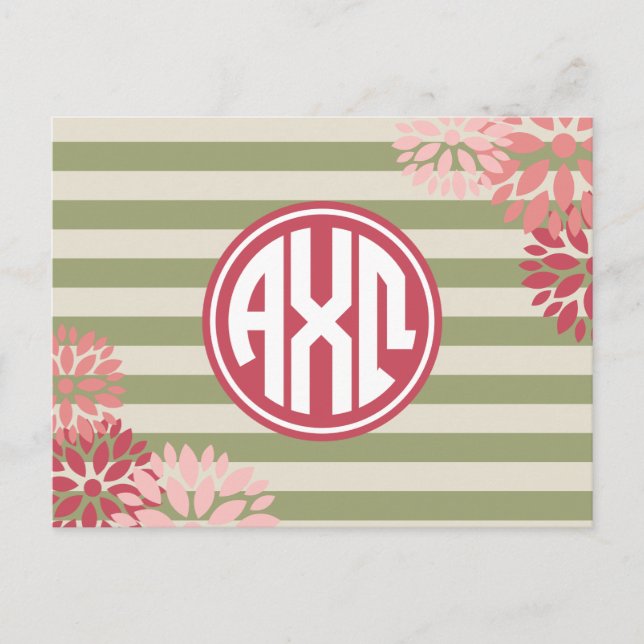 Carte Postale Alpha Chi Omega | Motif Rayure Monogramme (Devant)
