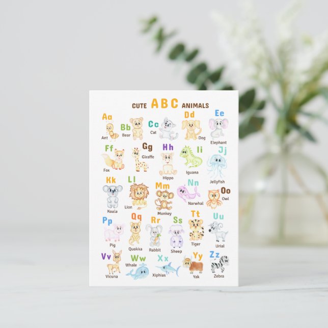 Carte Postale Alphabet Animal ABC Mets animaux (Debout devant)