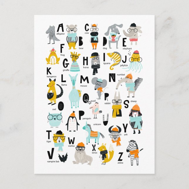 Carte Postale Alphabet animal mignon | Certains Ont Des Casquett (Devant)