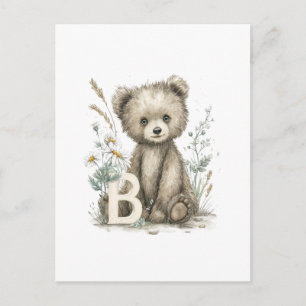 Carte Postale Alphabet Animaux Bébés Aquarelle Mignons, Ours
