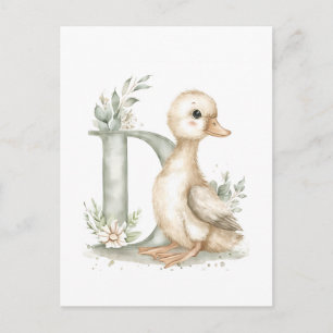 Carte Postale Alphabet Caneton Animaux Bébés Aquarelle Mignon