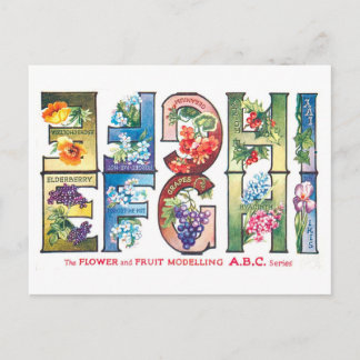Carte Postale Alphabet de fruits et de fleurs vintage E-I
