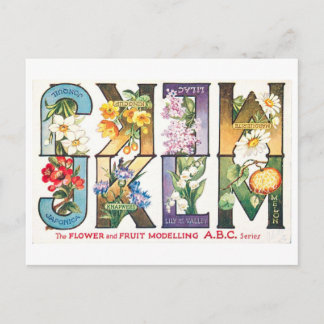 Carte Postale Alphabet des fruits et fleurs vintage J-M