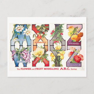 Carte Postale Alphabet Fleur et Fruit Vintage W-Z