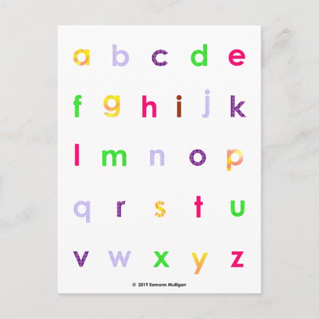 Carte Postale Alphabet Lettres Coques inférieures (Devant)