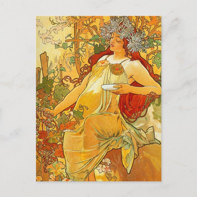 Carte Postale Alphonse Mucha Art Nouveau Automne (Devant)