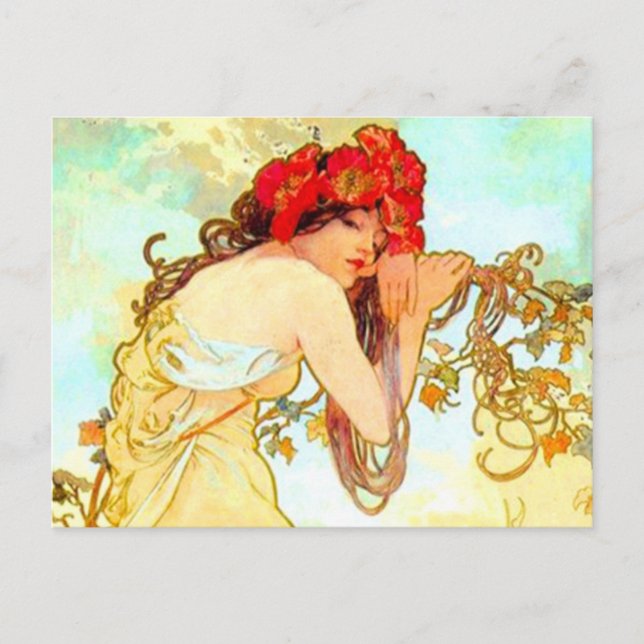 Carte Postale Alphonse Mucha Art Nouveau Été (Devant)