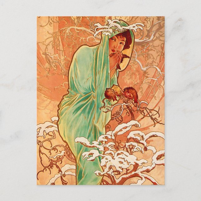 Carte Postale Alphonse Mucha Art Nouveau Hiver (Devant)