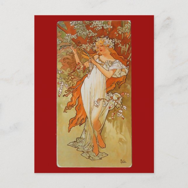 Carte Postale Alphonse Mucha - Art Nouveau - Printemps (Devant)