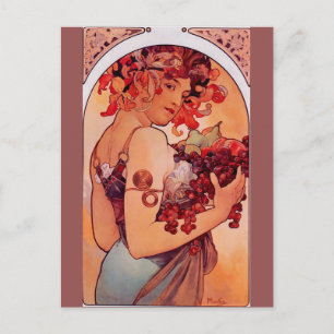 Carte Postale Alphonse Mucha, Art nouveau, vintage, fruit, repro