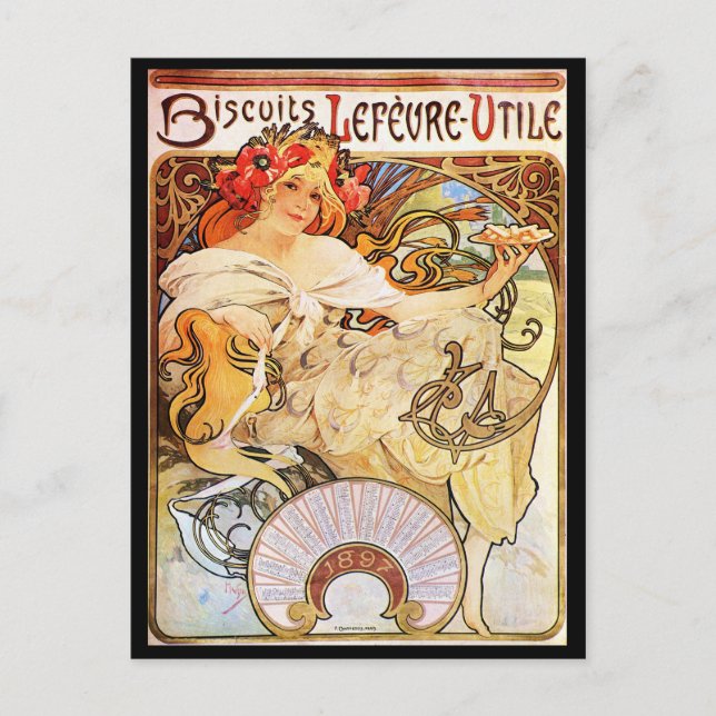 Carte Postale Alphonse Mucha Biscuits Lefevre-Utile (Devant)