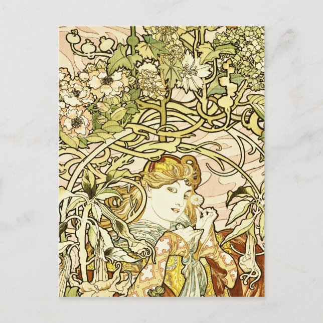 Carte Postale Alphonse Mucha - Dame avec marguerite 1898 (Devant)