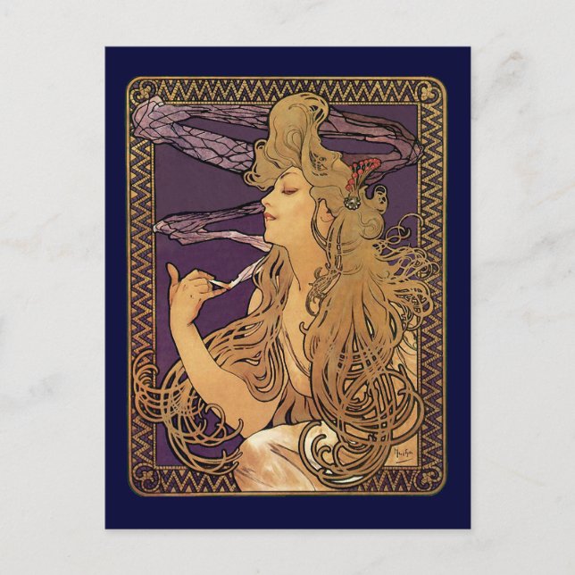 Carte Postale Alphonse Mucha Elegant Fumer (Devant)