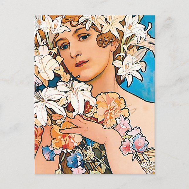 Carte Postale Alphonse Mucha - Fleur - Art Nouveau Rétro (Devant)