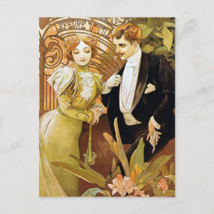 Carte Postale Alphonse Mucha Flirt Vintage Art romantique Nouvea
