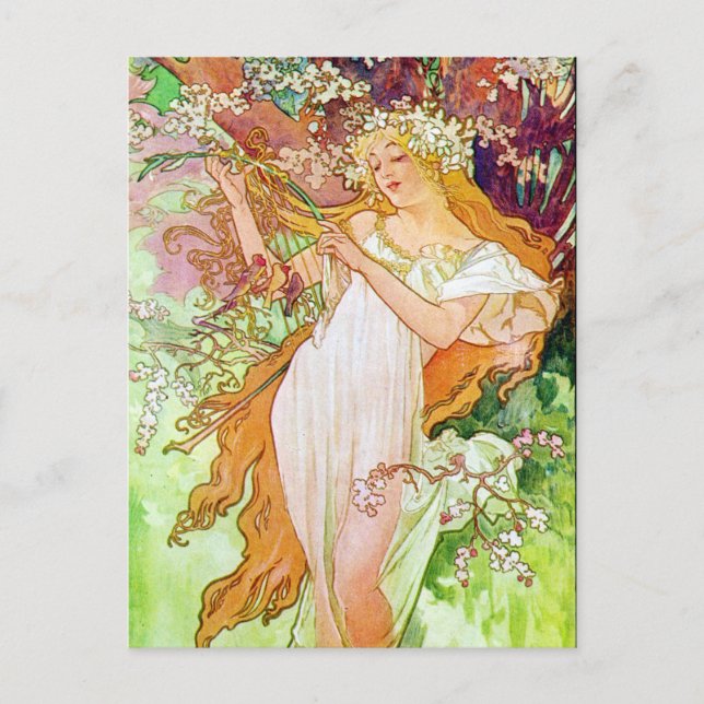 Carte Postale Alphonse Mucha Girl in Garden (Devant)