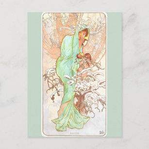 Carte Postale Alphonse Mucha Hiver Vintage Art Nouveau peinture