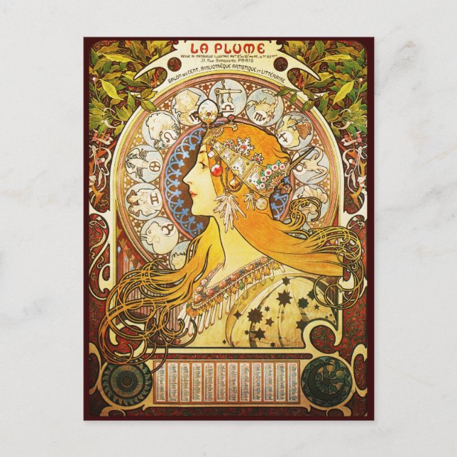 Carte Postale Alphonse Mucha La Plume (Devant)