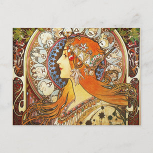 Carte Postale Alphonse Mucha La Plume Zodiac Art Nouveau Vintage