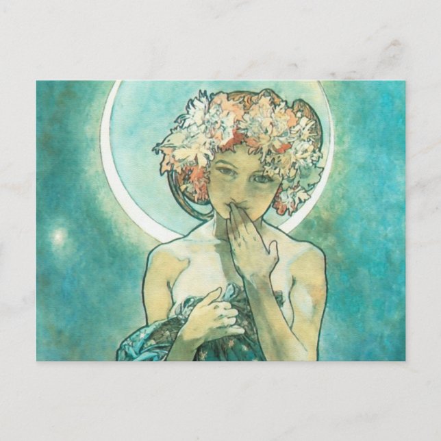 Carte Postale Alphonse Mucha Lune Clair De Lune Art Nouveau (Devant)