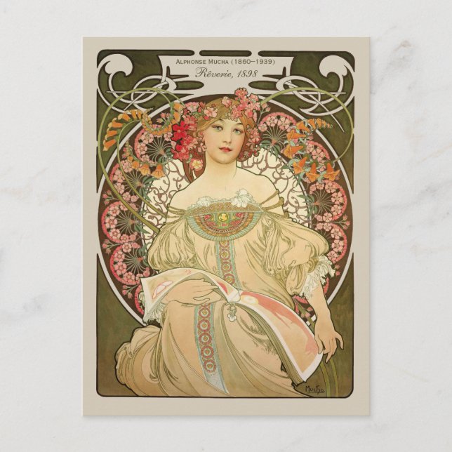 Carte Postale Alphonse Mucha Rêverie Daydream CC0877 Art Nouveau (Devant)