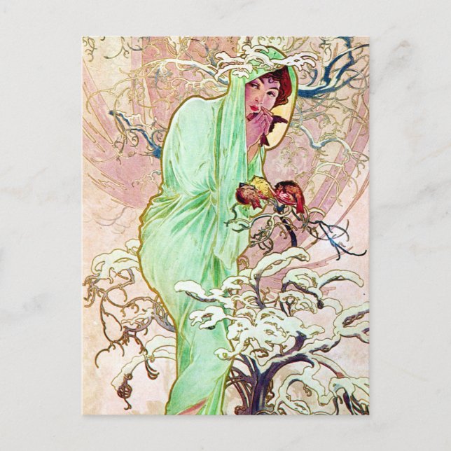 Carte Postale Alphonse Mucha Winter II (Devant)