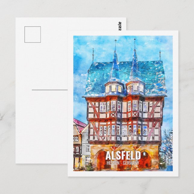 Carte Postale Alsfeld Hessen Allemagne Travel Place Aquarelle (Devant / Derrière)