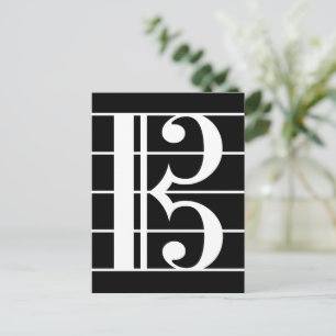 Carte Postale Alto Clé blanc sur noir C-Clef Viola Music