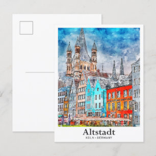 Carte Postale Altstadt Koln Allemagne Voyage Aquarelle main tiré