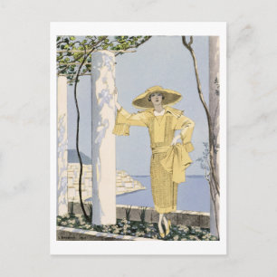 Carte Postale Amalfi, illustration d'a woman in a yellow dress