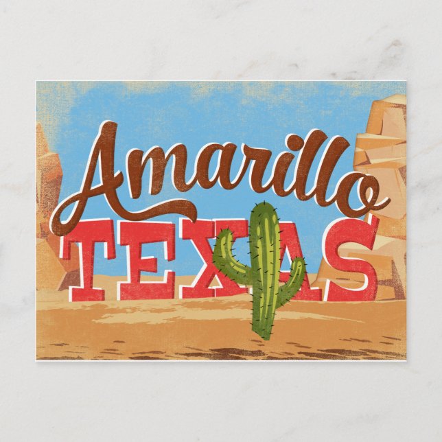 Carte Postale Amarillo Texas Cartoon Desert Vintage voyage (Devant)