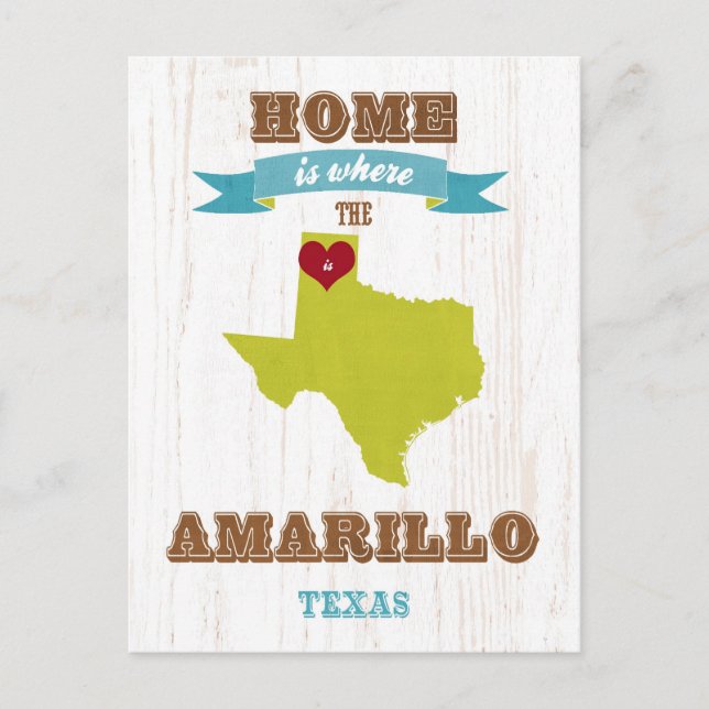 Carte Postale Amarillo, Texas Map - La Maison Est Où Est Le Coeu (Devant)