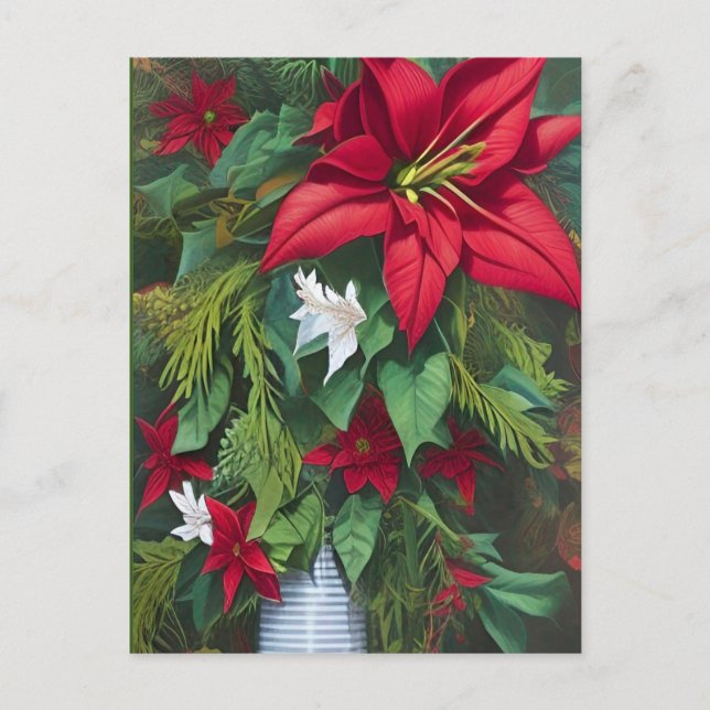 Carte Postale Amaryllis et Poinsettia Floral AI Art (Devant)