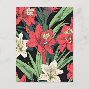 Carte Postale Amaryllis rouge et blanc Design floral