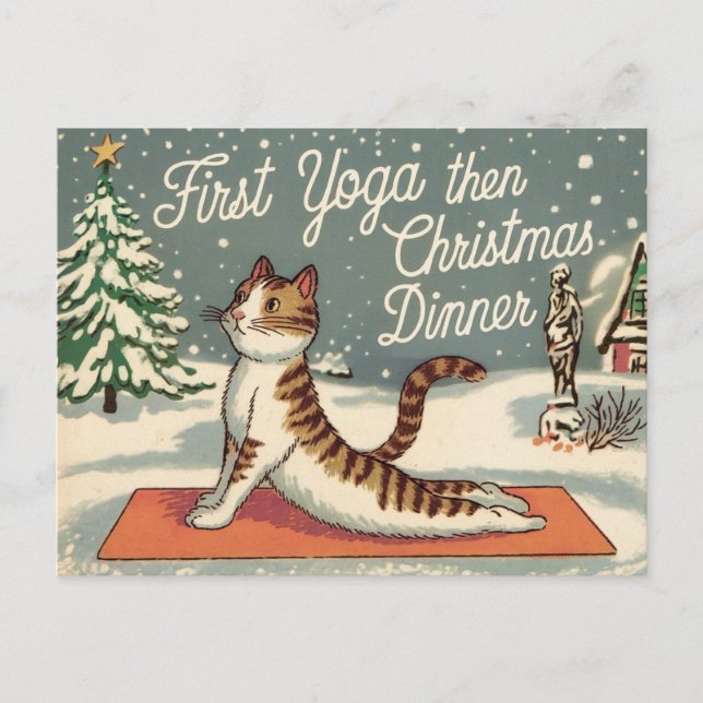 Carte Postale Amateur de yoga Noël Chat Vintage (Devant)