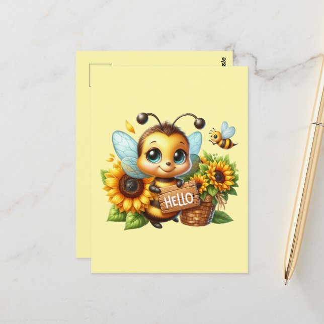 Carte Postale Amateurs d'abeilles mignonnes bonjour (Devant/Arrière en situation)