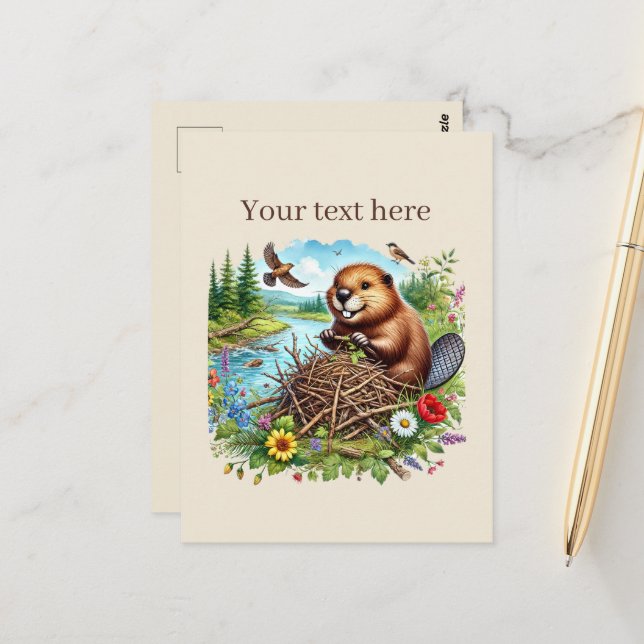 Carte Postale Amateurs de castor mignons personnalisable (Devant/Arrière en situation)