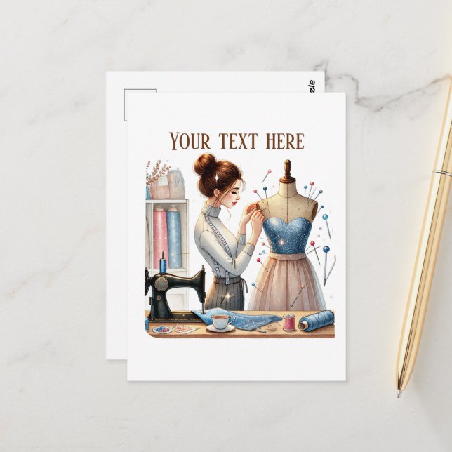 Carte Postale Amateurs de couture mignonne ajouter du texte (Devant/Arrière en situation)