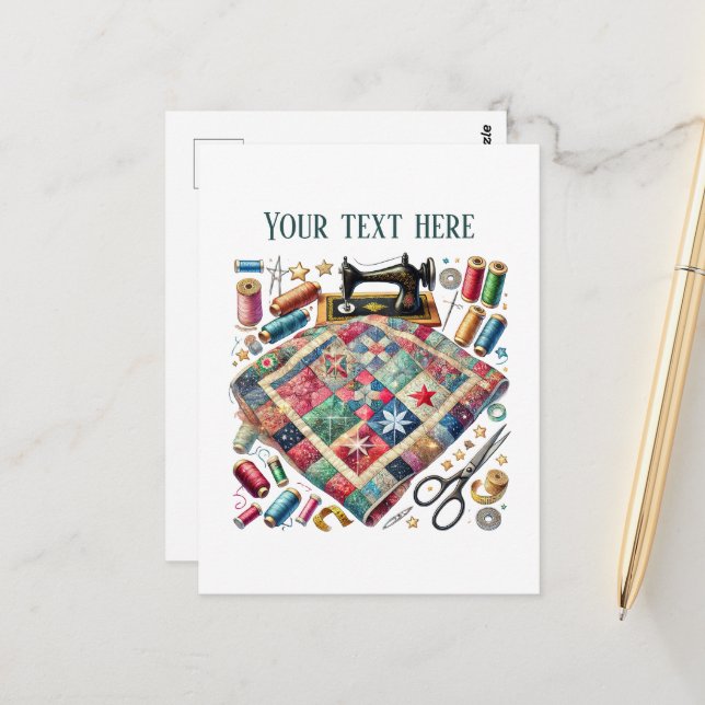 Carte Postale Amateurs de couture mignonne ajouter du texte (Devant/Arrière en situation)