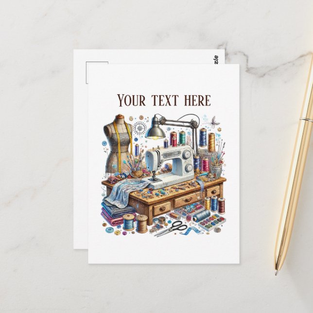 Carte Postale Amateurs de couture mignonne ajouter du texte (Devant/Arrière en situation)