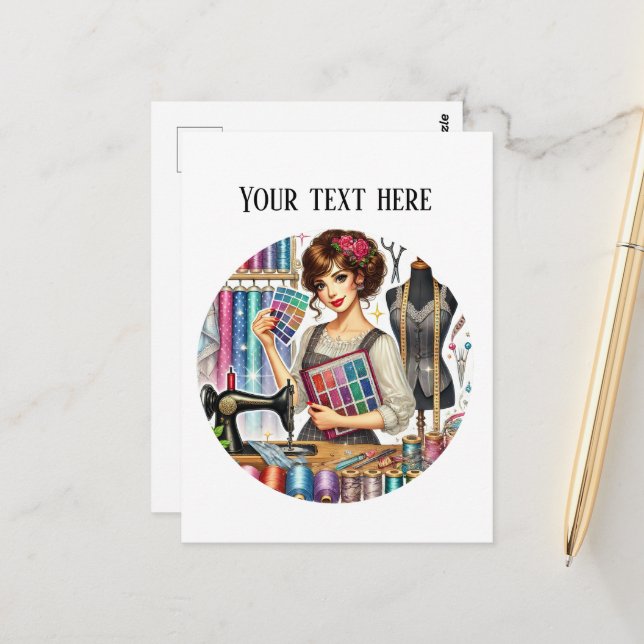 Carte Postale Amateurs de couture mignonne ajouter du texte (Devant/Arrière en situation)