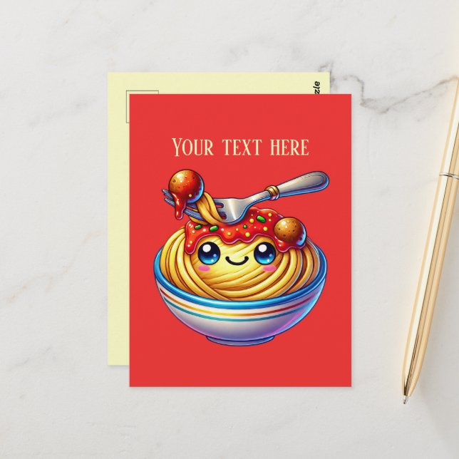 Carte Postale Amateurs de spaghetti mignon italien (Devant/Arrière en situation)