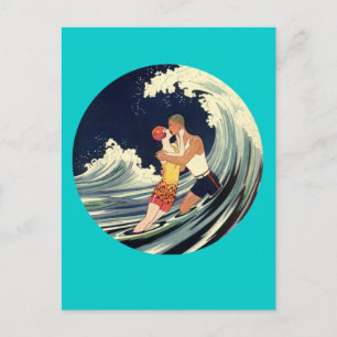 Carte Postale Amateurs de surfer embrasser Illustration Vintage
